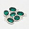 Oval Faceted Silver Color Plated Brass Glass Charms, Teal, 12x7x3.5mm, Hole: 1mm