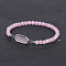 Hexagon Brass Link Bracelets, Natural Rose Quartz Bead Bracelet for Women, 6-7/8~7-1/8 inch(17.5~18cm)