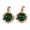 Natural Green Onyx Agate(Dyed & Heated) Pendants, Brass Half Round Charms, Real 18K Gold Plated, 15.5x13.5x5.5mm, Hole: 2.5x5mm