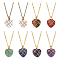 ANATTASOUL 8Pcs 8 Style Natural Mixed Gemstone Heart Pendant Necklaces Set, Golden Alloy Jewelry for Women, 19.49~19.65 inch(49.5~49.9cm), 1Pc/style