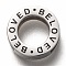 Tarnish Resistant 304 Stainless Steel Slide Charms, Flat Round with Word Beloved, Stainless Steel Color, 12x3.5mm, Hole: 8mm