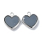 Acrylic Charms, with Alloy Finding, Heart Charms, Slate Gray, 19x18x5mm, Hole: 2mm