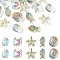 25Pcs 5 Style Ocean Themed Transparent Glass Beads Sets, Mixed Shapes, Goldenrod, 12~15x8~15x5~9mm, Hole: 1mm, 5pcs/style