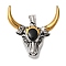 304 Stainless Steel Pendants, with Enamel, Ox-head, Black, Real 18K Gold Plated & Stainless Steel Color, 48x46x11mm, Hole: 9mm