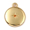 Brass Micro Pave Cubic Zirconia Charms, Long-Lasting Plated, Real 18K Gold Plated, Flat Round with Star, Orange Red, 12x10x2mm, Hole: 1.2mm