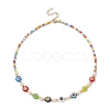 Natural Pearl & Millefiori Glass Flower & Seed Beaded Necklace for Women NJEW-JN04299-1