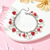 Tibetan Style Alloy & Glass Heart Charm Bracelet with 304 Stainless Steel Curb Chains for Valentine's Day BJEW-TA00311-2
