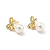 Clear Cubic Zirconia Bowknot with Plastic Pearl Dangle Stud Earrings EJEW-G282-07G-01-1