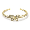 Rack Plating Brass Pave Clear Cubic Zirconia Butterfly Open Cuff Bangles for Women BJEW-R317-02G-3