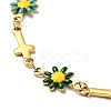 Enamel Flower & Cross Link Chain Bracelet BJEW-C023-01G-01-3