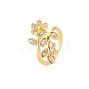 Cubic Zirconia Leaf Open Cuff Ring RJEW-S049-002G-3