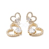Heart Clear Cubic Zirconia Stud Earrings EJEW-M216-05G-2