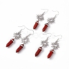 Natural Red Jasper Bullet with Sun Dangle Earrings EJEW-I276-01P-06-1