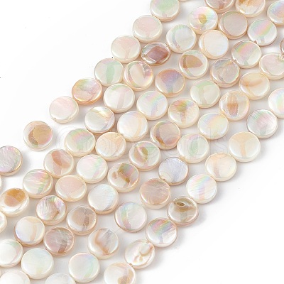 Electroplated Natural Freshwater Shell Beads Strands SHEL-K001-002-1