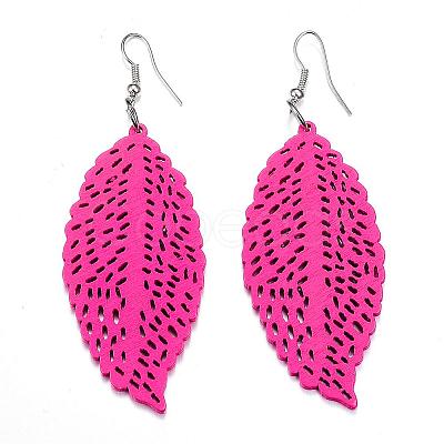 Trendy Leaf Wood Dangle Earrings EJEW-F062-D-1