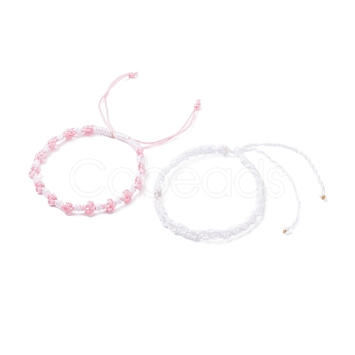 2Pcs 2 Colors Peach Blossom Braided Cord Bracelet BJEW-JB07610-02-1