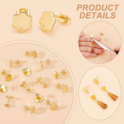 Unicraftale 50Pcs 201 Stainless Steel Flower Stud Earring Findings with Hole & 304 Stainless Steel Pins & Ear Nuts STAS-UN0047-02-1