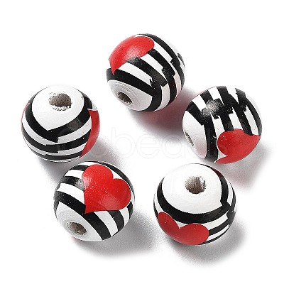 Valentine's Day Theme Printed Wood Beads WOOD-G017-02C-1