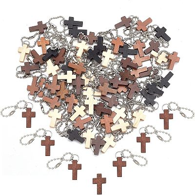 Nbeads 80Pcs 4 Colors Cross Wooden Pendants DIY-NB0007-52-1