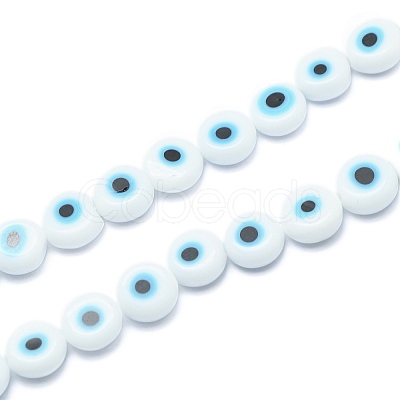 Handmade Evil Eye Lampwork Flat Round Bead Strands LAMP-L058-8mm-14-1