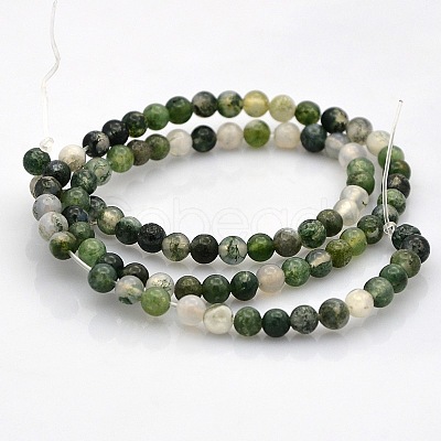 Natural Moss Agate Round Bead Strands G-N0120-30-4mm-1