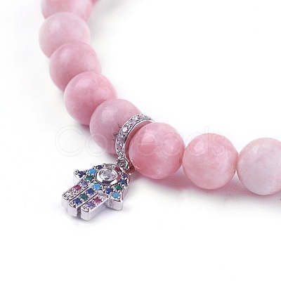 Natural Pink Opal Charm Bracelets BJEW-L647-05-1