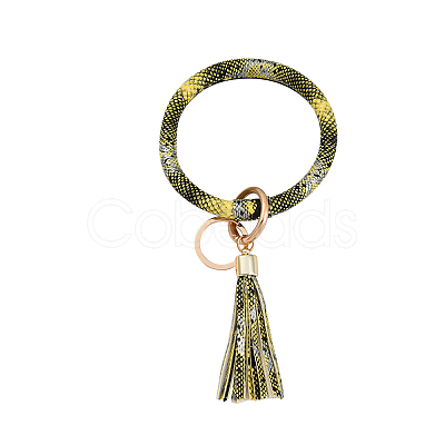 Snakeskin Pattern PU Imitaition Leather Bangle Keychains KEYC-PW0009-08K-1