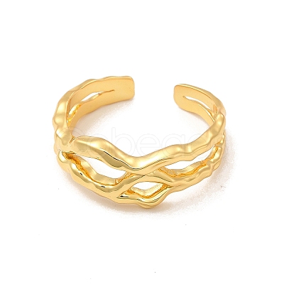 Brass Hollow Open Cuff Ring for Women RJEW-A015-06G-1