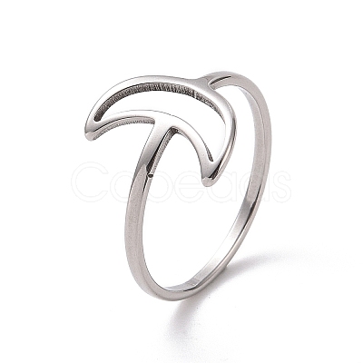 Non-Tarnish 201 Stainless Steel Crescent Moon Finger Ring RJEW-J051-37P-1