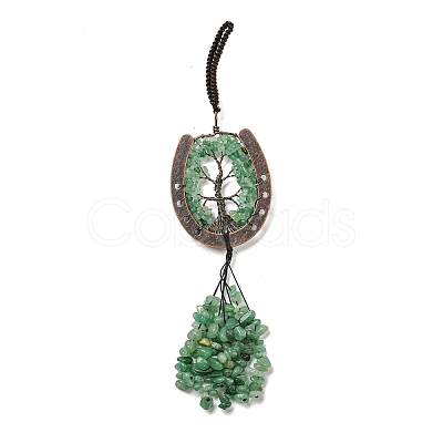 Natural Green Aventurine Chip Tree of Life Pendants Decoration G-F733-06G-1