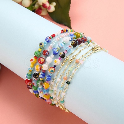 Handmade Glass Beads Anklets AJEW-SZ0001-81-1