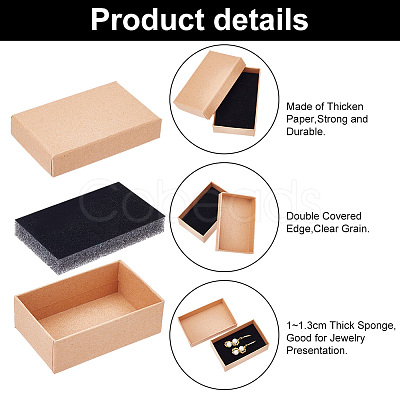 PandaHall Elite 20Pcs 2 Styles Kraft Cotton Filled Cardboard Paper Jewelry Set Boxes CBOX-PH0002-21-1