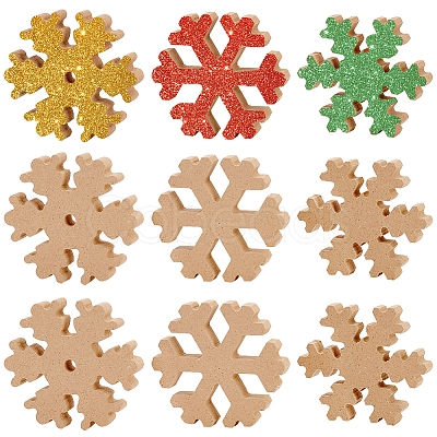 BENECREAT 9Pcs 3 Style Snowflake MDF Wood Blank Display Decorations AJEW-BC0002-07-1