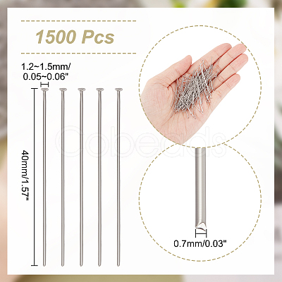 PandaHall Elite 1500Pcs 304 Stainless Steel Flat Head Pins STAS-PH0004-61-1