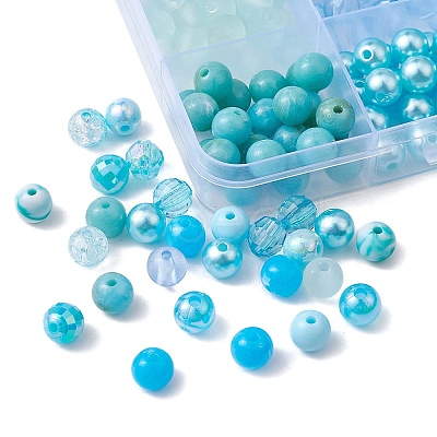 375Pcs 15 Style Blue Theme Transparent Crackle & Opaque Acrylic Beads OACR-YW0001-66-1