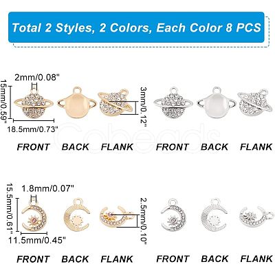 Unicraftale 32Pcs 4 Style Alloy Rhinestone Pendants FIND-UN0001-36-1