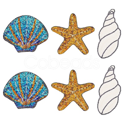 6Pcs 3 Style Beach Theme Glitter Cloth Patches PATC-FG0001-18-1