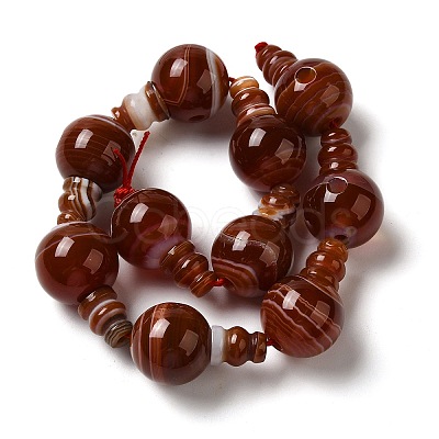 Natural Dyed & Heated Banded Agate 3-Hole Guru Bead Strands G-K149-55-1