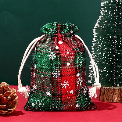 Christmas Themed Burlap Drawstring Bags XMAS-PW0001-236G-1