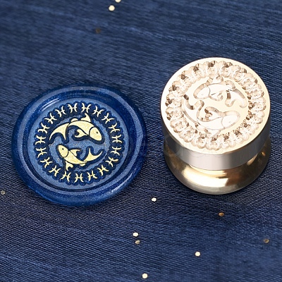 Golden Tone Round Wax Seal Brass Stamp Heads AJEW-S087-02G-08-1