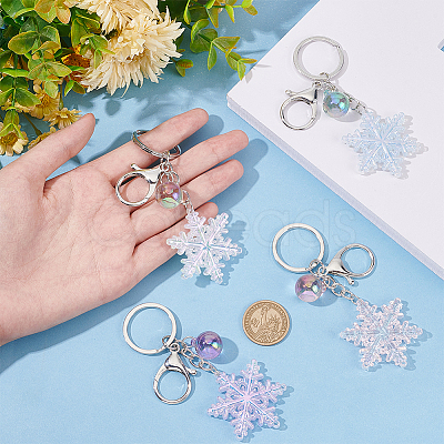 Nbeads 4Pcs 4 Colors Laser Snowflake Resin Pendant Keychain KEYC-NB0001-67-1