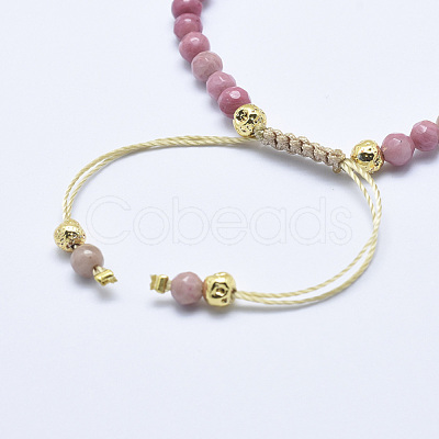 Natural Rhodochrosite Braided Bead Bracelets BJEW-I258-H02-1