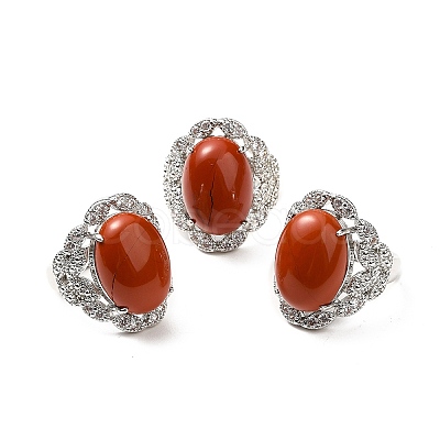 Natural Red Jasper Adjustable Rings RJEW-P043-04P-23-1