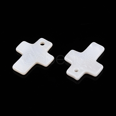 Natural Freshwater Shell Cross Charms SHEL-T020-07-1