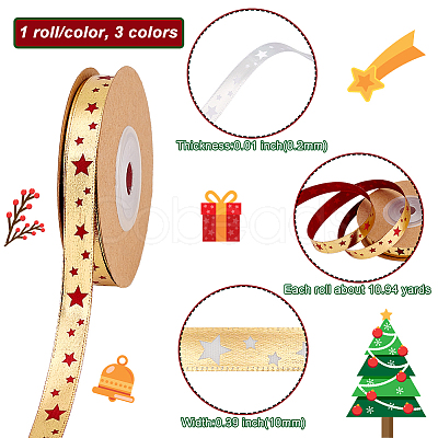 Nbeads 3 Rolls 3 Colors Polyester Ribbons OCOR-NB0001-56-1