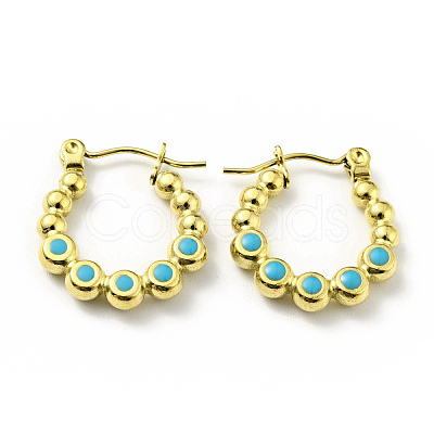 Ion Plating(IP) 304 Stainless Steel Round Beads Wrap Hoop Earrings with Enamel for Women EJEW-G293-16B-G-1