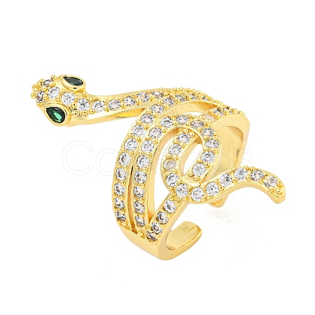 Rack Plating Snake Brass Micro Pave Cubic Zirconia Wrap Cuff Finger Rings for Women RJEW-C103-02G-1