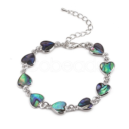 Heart Natural Abalone Shell/Paua Shell Link Bracelets for Women FS5984-11-1