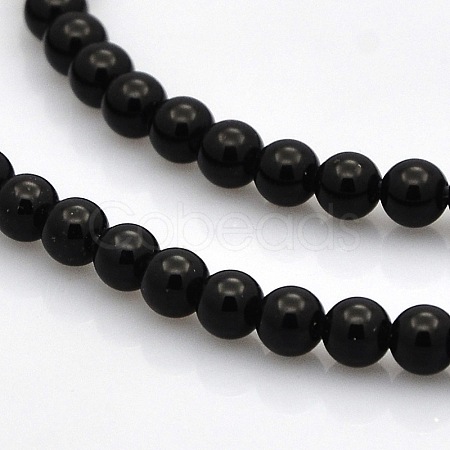 Round Natural Black Onyx Beads Strands G-N0120-26-4mm-1