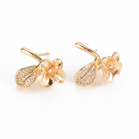 Brass Micro Pave Clear Cubic Zirconia Earring Findings KK-S356-255-NF-1